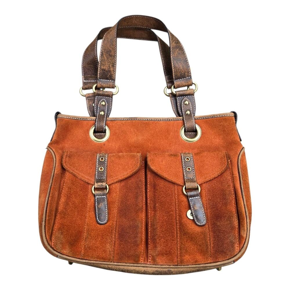 Vintage Nordstrom Shoulder Bag Womens Burnt Orange Suede Leather Zipper Handbag